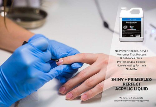 Cacee Shiny + Primerless Acrylic Nail Liquid - Professional Monomer Acrylic Nail Liquid Holder, Compatible with All Powders and Brushes, 32 Oz, No Primer Required, USA Made