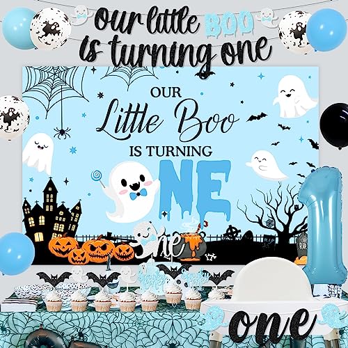 Halloween 1st Birthday Party Decorations for Boys - Ghost, Banner, Balloons & Cake Toppers