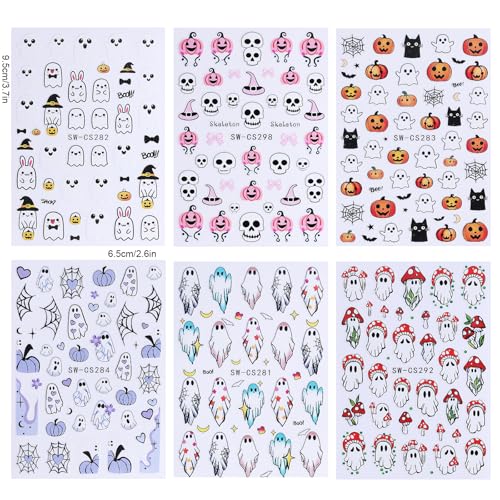 Halloween Nail Stickers Cartoon Ghost-18 Self-Adhesive 6 Sheets for Manicure & DIY Decor