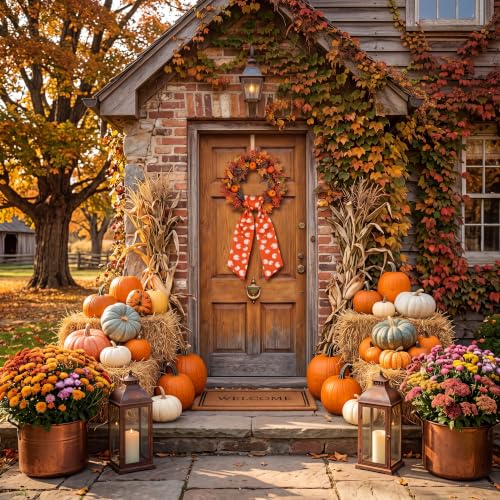 VitalCozy Fall Pumpkin Wreath Sash - Yellow Seasonal Door Decor