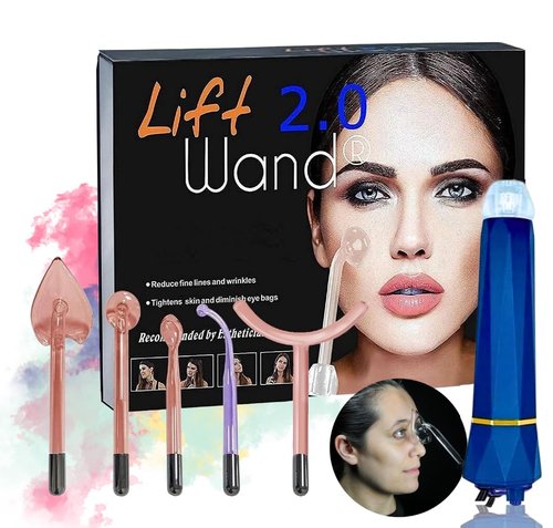 Lift Wand 2.0 Facial Anti-Aging Skin Therapy Wand Up to 20 Watt Power Includes 5 attachments w/Exclusive Nose Attachment w/ 3 Prong Safety Cord