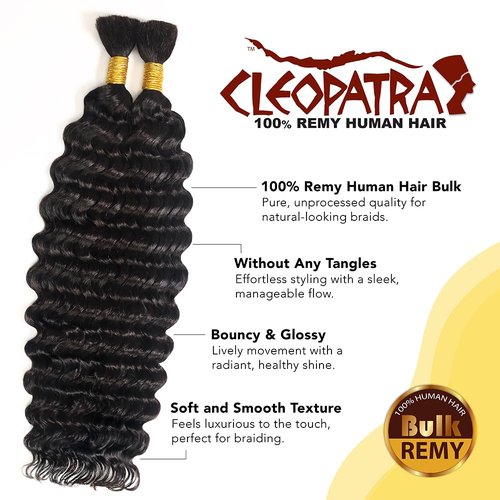 Human Braiding Hair for Boho Braids – French Deep Wave Boho Hair, No Weft, Natural Wave, Micro Braiding Hair, 100% Virgin Remy, 14 Inch 90g (1B Natural Black)