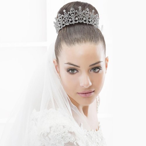 Bridal Rhinestone Crown Tiara Princess Full Round Crystal Crown Wedding Headpiece for Brides