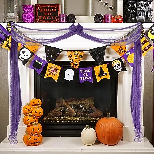 Halloween Creepy Cloth Decoration Set with Spider Web and 3D Bats - Indoor Outdoor Horror Scene Decor