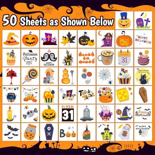 Halloween Kids Temporary Tattoos - Partywind 50 Sheets for Boys & Girls