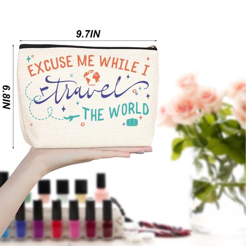 4 pcs Funny Travel Gifts for Women Makeup Bag Travel Essentials Cosmetic Bag Traveling Toiletry Bags Flight Vacation Gifts for Friend Mom Travelers Girls Trip Weekend Birthday Mothers Day Christmas