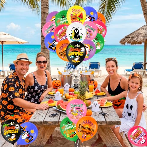 Summer Halloween Balloons Set with Tropical Ghosts and Spooky Designs - 36 pcs