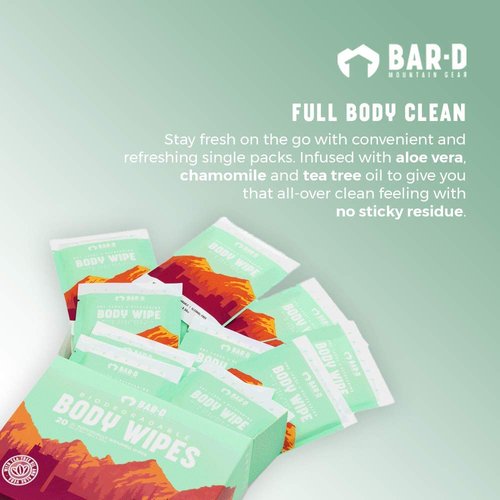 Bar-D Cleansing Face & Body Wipes - Biodegradable Shower Wipes with Tea Tree Oil & Aloe Vera | 20 Count Box