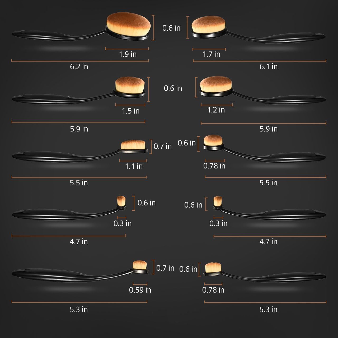 Yoseng Oval Makeup Brushes Set 10 Pcs Professional Oval Toothbrush Foundation Contour Concealer Eyeliner Blending Cosmetic Brushes Tool Set-With Box,Practical White Elephant Gift for Girls Women