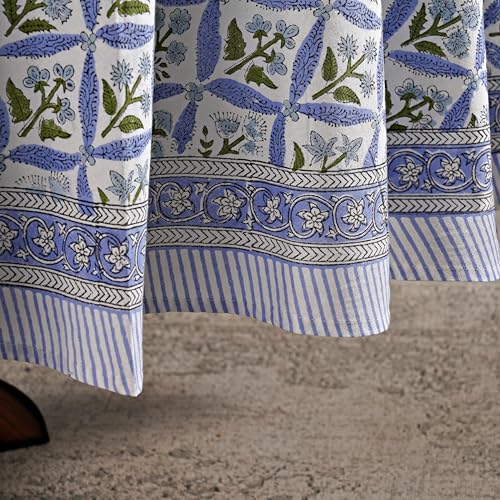 Ridhi Hand Block Print Cotton Round Tablecloth 90 Inch - Light Steel Blue