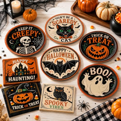 Halloween Party Supplies Set - Vintage Halloween Plates & Napkins - Halloween
