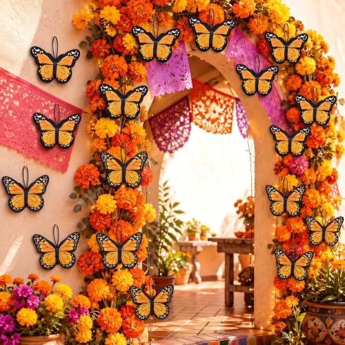 Monarch Butterfly Decorations Set - Day of the Dead Wall & Party Decor, 16 Pieces - Variation of 16 Butterfly