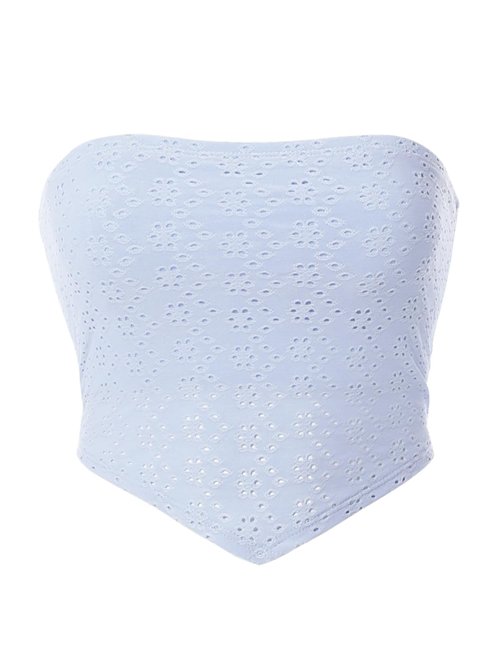 Design by Olivia Women's Eyelet Crochet Tube Crop Top Bohemian Bandana Tube Top Light Blue L