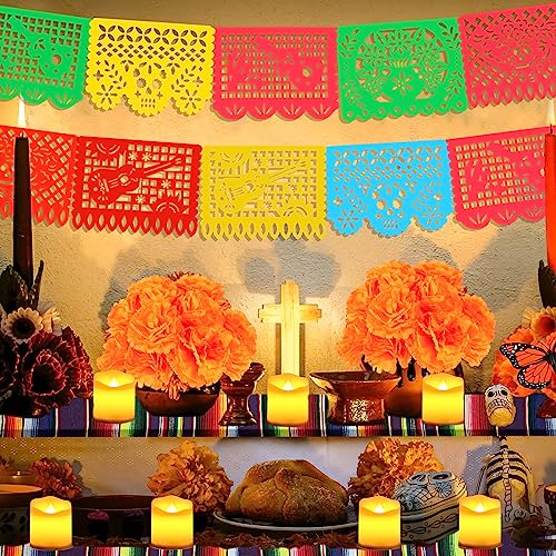 Day of the Dead Decor Set with Marigold Banners Candles and Table Runner