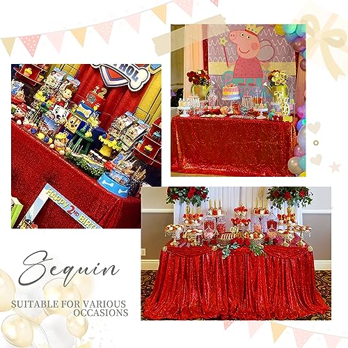 Sequin Tablecloth 90x132 Inch Red Glitter Rectangle Table Cover for Events - Variation of Red / 132" x 90"