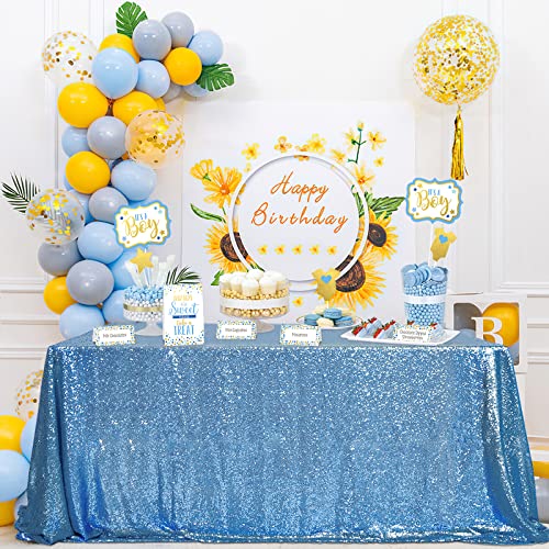Baby Blue Sequin Tablecloth 90x156 Inch Glitter Fabric for Parties & Events