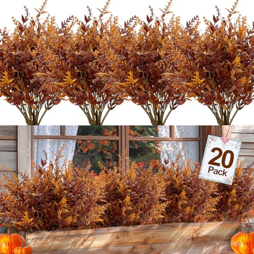 Brown Artificial Fall Flowers Bundles for Outdoor Decorations - 20 Pack