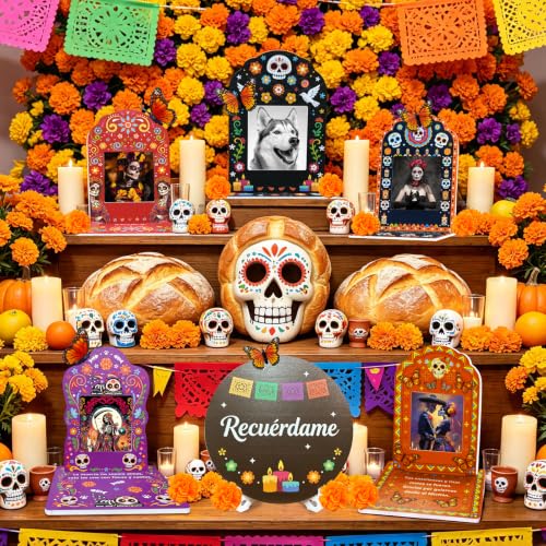 Dia de los Muertos Altar Kit with Photo Frames and Remembrance Sign - 26 Pieces