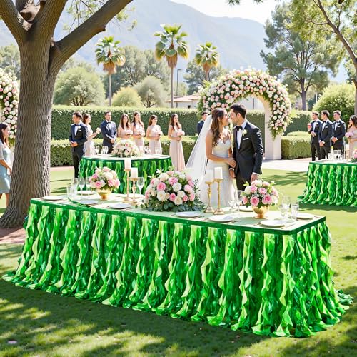 Gradient Green Sequin Ruffled Table Skirt for Party & Event Tables - 17Ft