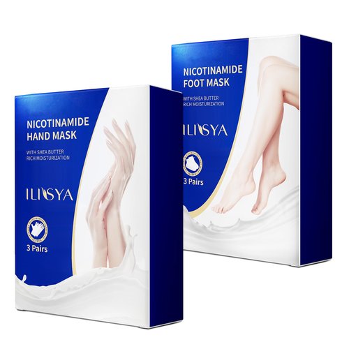 Hand and Foot Mask Set, 3pk Foot Mask & 3pk Hand Mask for Dry Cracked Hand Heel, Glove & Socks with Nicotinamide + Shea Butter + Goat Milk