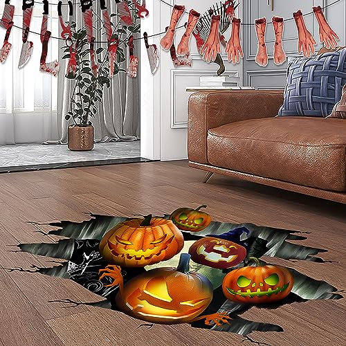 Halloween 3D Pumpkin Floor Stickers - Removable Wall & Floor Decals for Home & Party Decor