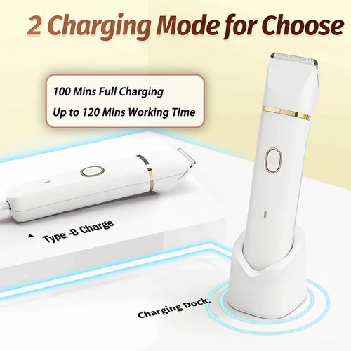Bikini Trimmer for Women, 5-in-1 Electric Razors Shaver, IPX7 Waterproof Cordless Body Hair Trimmer, Rechargeable Facial & Pubic Hair Remover, Ceramic Blade Bikini Shaver, Gifts for Women (White)
