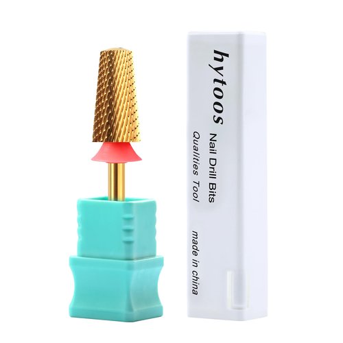 HYTOOS Fine Safety Tapered Nail Drill Bits,Titanium Coating Rounded Top Barrel Carbide Nail Bits, 3/32 Two-way Rotate, Manicure Nails Art Accessories Soft Gel Remover (F, titanium)