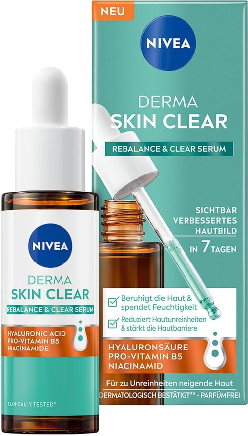 Nivea Derma Acne Care Serum - Clear & Protect with Hyaluronic Acid & Niacinamide | 30ml for Blemish-Prone Skin