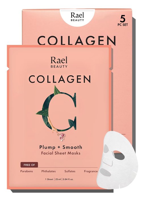 Rael Collagen Face Masks - Nourishing Bamboo Sheet Mask with Fruit Extracts | 5 Sheets for All Skin Types