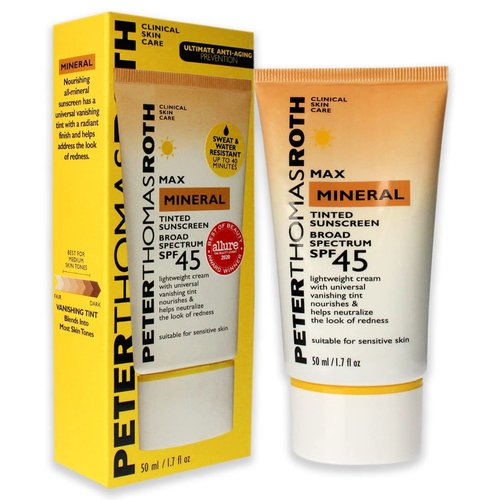 Peter Thomas Roth | Max Mineral Tinted Sunscreen SPF 45 | Water-Resistant Tinted Moisturizer for Sensitive Skin, 1.7 Fl Oz