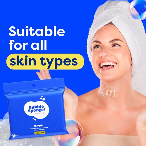 Bubble Sponge® - Disposable 2-in-1 Soap & Bath Sponge - Patent-Pending - Soap Infused Sponges - No Rinse Bathing Shower Wipes | Men and Women Travel Essentials (10-Ct.)