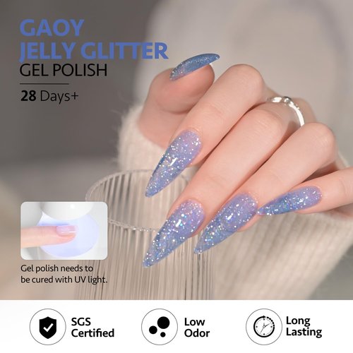 GAOY Glitter Jelly Gel Nail Polish Set of 6 Colors Including Pink Green Blue Purple Reflective Gel Polish Kit for Nail Art DIY Manicure and Pedicure at Home