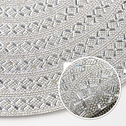 Silver Rhinestone Placemats Set of 4 - 15 Inch X Pattern Glass Table Decor - Silver-X-Pattern