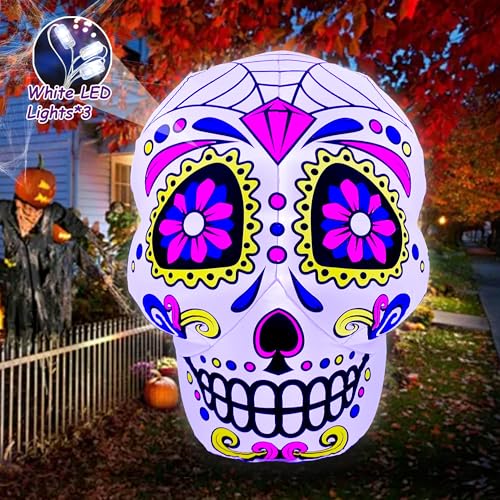 4.5 Ft LED Halloween Inflatable Sugar Skull Yard Decoration, Waterproof Outdoor Decor