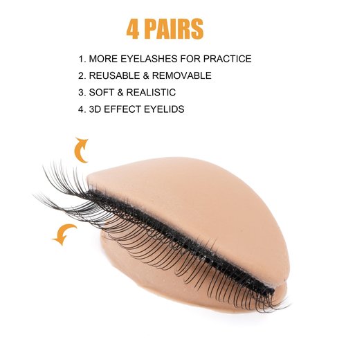 4 Pairs DOUBLE-LAYER Practice Lash Strips for Lash Mannequin Head, Replaced Eyelid Practice for Lash Extension Training, Eyelash Extension Practice Lashes, Removable Realistic Eyelids