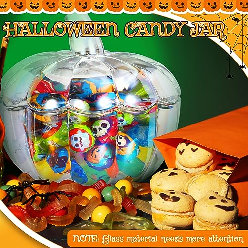 Set of 2 Glass Pumpkin Candy Jars with Iridescent Finish and Lids - 70 oz Halloween Decor