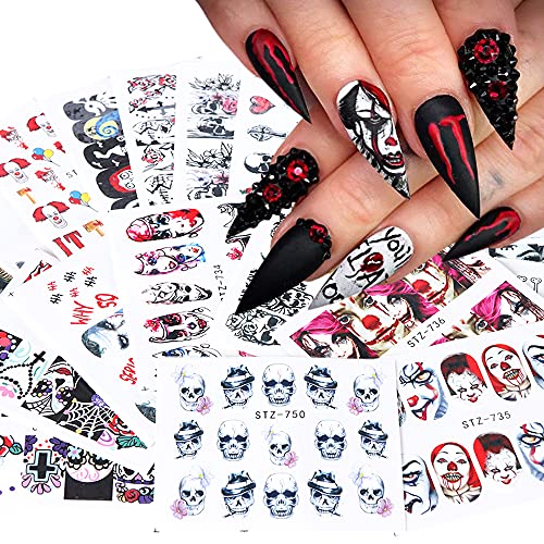 Halloween Nail Stickers Water Transfer Decals Skull Ghost Pumpkin 24 Sheets