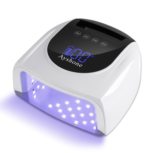 Ayshone Cordless Rechargeable UV Nail Lamp,96W UV Light for Gel Nails with Metal Base,Professional Fast Charger Curing Lamp,4 Timer Setting and Smart Sensor(White)