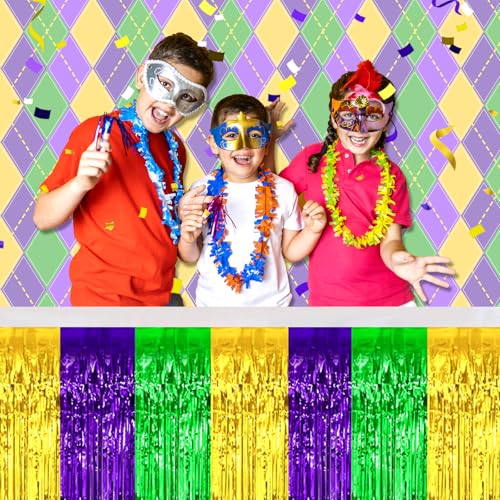 Gold, Green & Purple Foil Fringe Table Skirts 3 Pack - Party Decoration