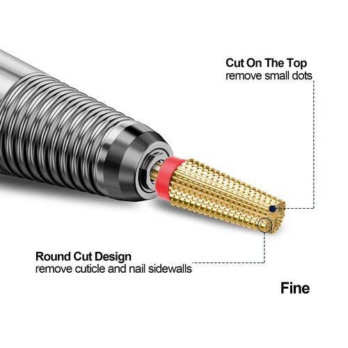 Tungsten Nail Drill Bits 5 in 1 Carbide Nail Drill Bits for Acrylic Hard Gel Cuticle Remove 3/32'' Universal Bits for Efile Nail Drill Machine Manicure Pedicure Salon (Gold Fine Straight Cut x2)