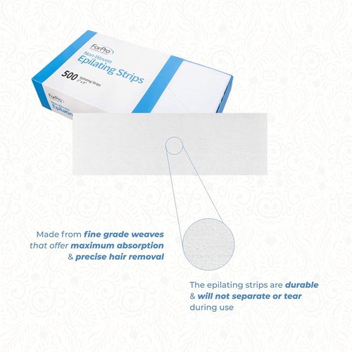 ForPro Professional Collection Non-Woven Epilating Strips, White, Tear-Resistant, Pre-Cut Strips For Hair Removal, 3" W x 9" L, 500-Count