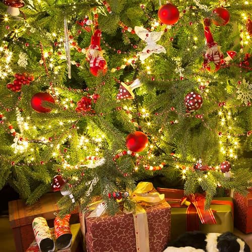 Artificial Pearl Beads Garland for Christmas Tree & Wedding Decor - Red, 99 Feet