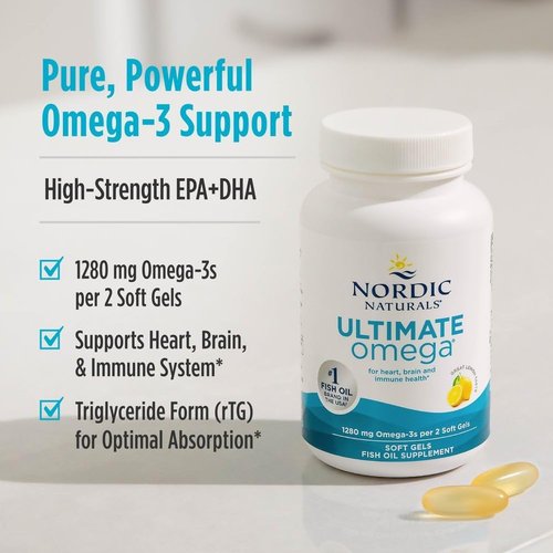 Nordic Naturals Ultimate Omega Soft Gels - High-Potency 1280 mg Omega-3 Fish Oil - Lemon Flavor - 90 Count