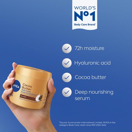 NIVEA Cocoa Butter Body Cream - Deep Nourishing Formula for Dry Skin | 16 Ounce Jar