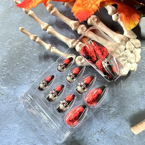Halloween Press On Nails Medium Bloody Skull Design - Variation 2, 24PCS