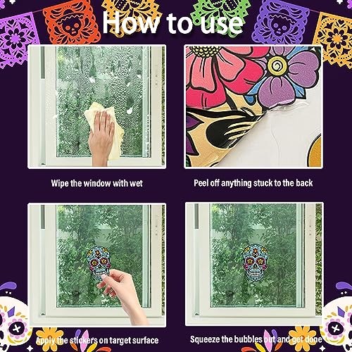 Halloween Day of the Dead Sugar Skull Flower Window Stickers - Skull Variation