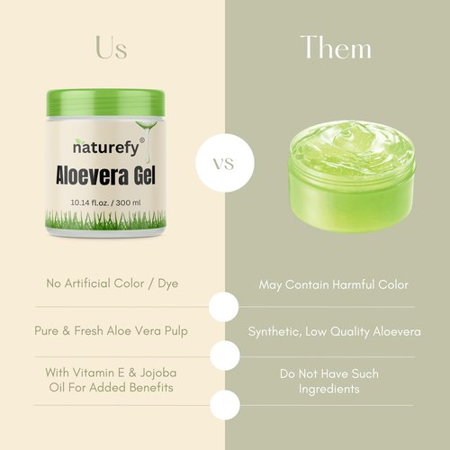 Naturefy Aloe Vera Gel | 100% Pure & Organic | Farm Fresh Aloe Vera Pulp Extract with Jojoba Oil, Glycerine & Vitamin E | Hydrating, Soothing & Skin Repair Gel for Face, Hair & Body | 10.14 fl.oz.