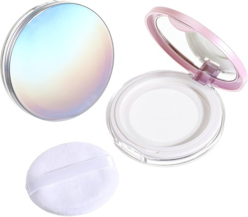 Skiennix Loose Powder Containers - 2 PCS Reusable Travel Makeup Containers with Puff & Mirror, 0.18oz
