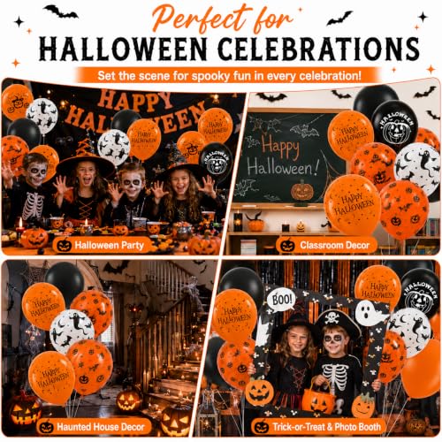 Halloween Foil Balloons Set - 100 Pack 12 Inch Orange Black Pumpkin Ghost Bat