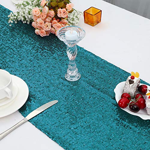Teal Sequin Table Runner 12x108 Inch 5-Piece Set - Party & Wedding Decor